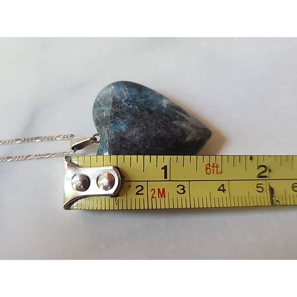 925 Sterling Silver Blue Jasper Heart Pendant Necklace Vintage - Picture 7 of 10